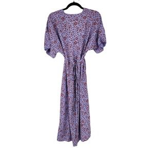 & OTHER STORIES Purple Floral Printed Short Sleeve Midi Dress Tie Waist Sz 6